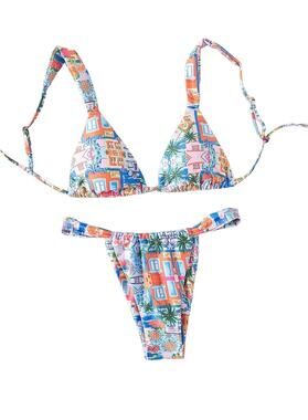 Zaful Women’s Multicolor Halter Reversible Thong Bikini Set Colorful Sexy Medium
